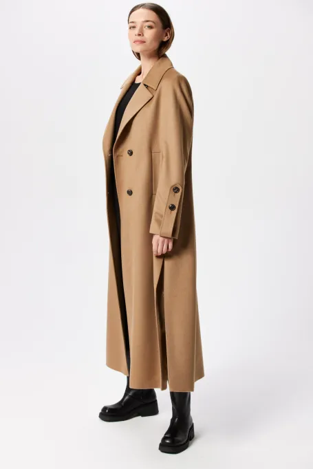 Dlouhý kabát s vlnou a hedvábím