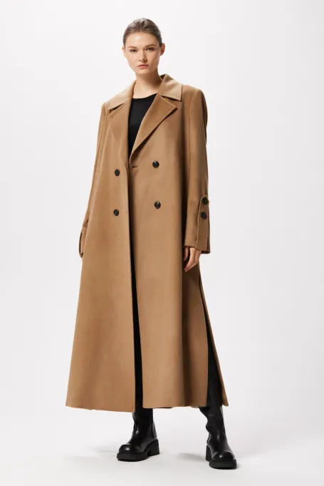 Dlouhý kabát s vlnou a hedvábím