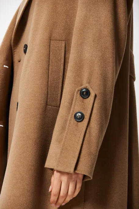 Dlouhý kabát s vlnou a hedvábím