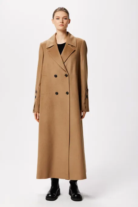 Dlouhý kabát s vlnou a hedvábím