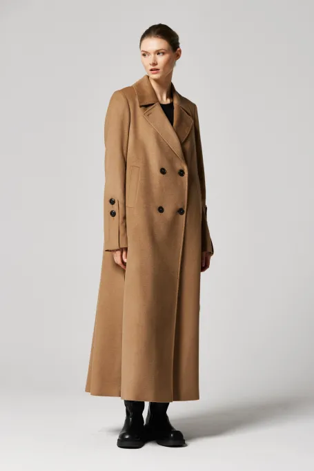 Dlouhý kabát s vlnou a hedvábím