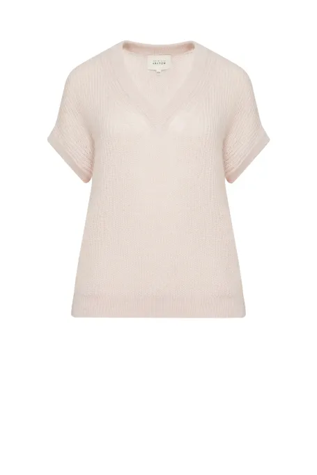 Blůza s výstřihem do V v pudrově růžové