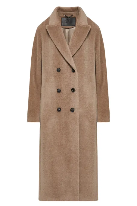 Beige dvouřadý kabát se suri alpaka