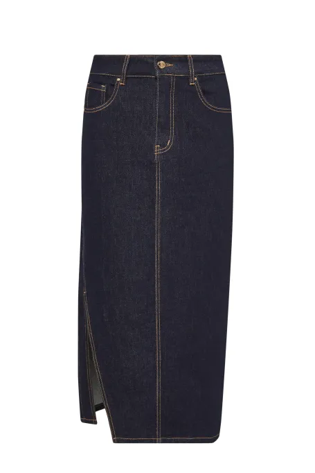 Tmavě modrá midi džínová sukně