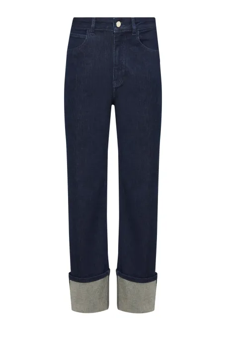 Tmavě modré džíny s širokým manžetou