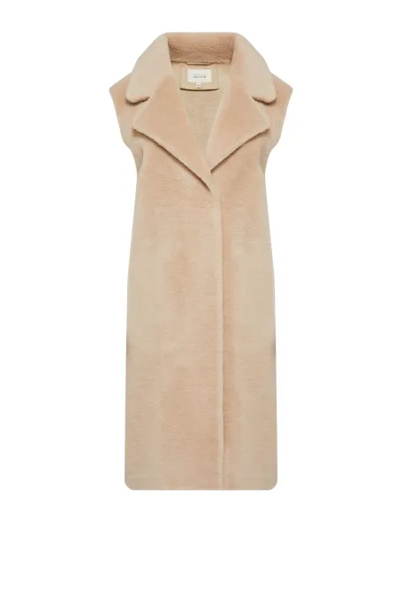 Dlouhá béžová vesta z teddy bear vlny