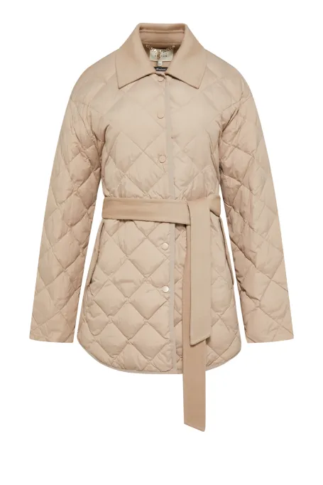 Bežová péřová bunda s páskem