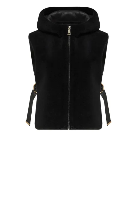 Černá vesta s kapucí z vlny teddy bear