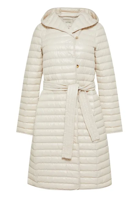 Lehká béžová péřová bunda s kapucí Mila