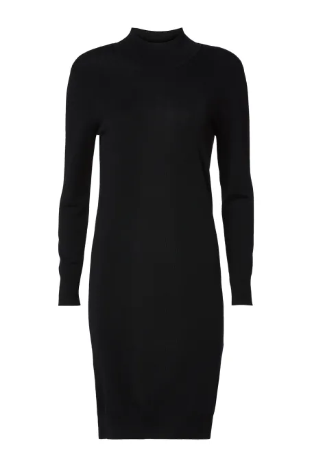 Černé šaty s polo stojáčkem z merino vlny