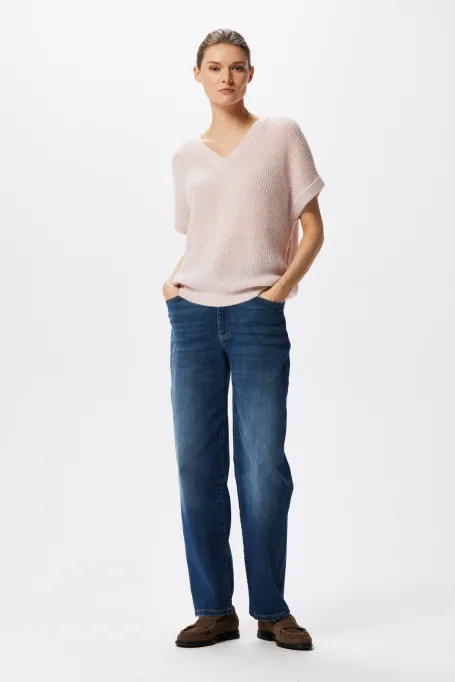 Blůza s výstřihem do V v pudrově růžové