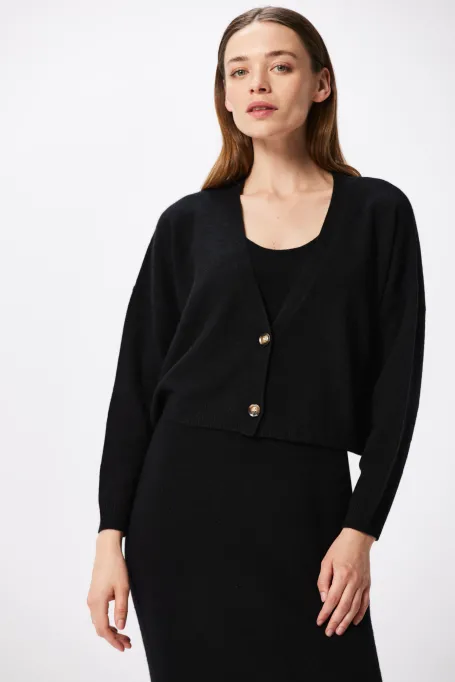 Černý krátký kardigan s kašmírem