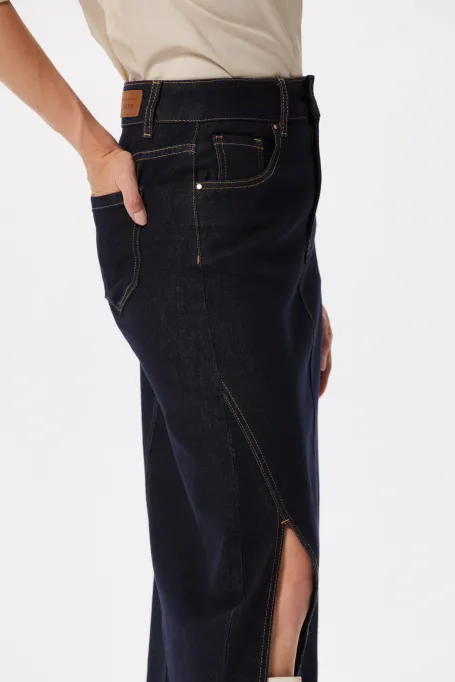 Tmavě modrá midi džínová sukně