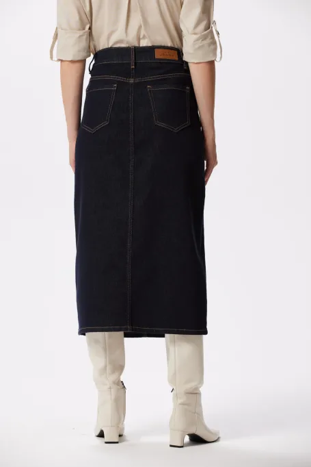 Tmavě modrá midi džínová sukně