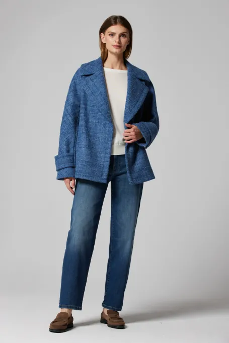 Bledě modrá bunda s alpaka vlnou