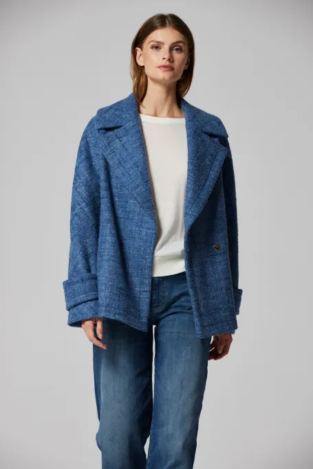 Bledě modrá bunda s alpaka vlnou