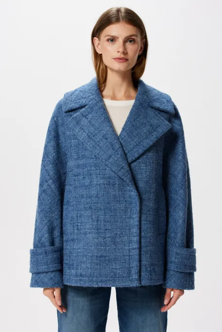 Bledě modrá bunda s alpaka vlnou