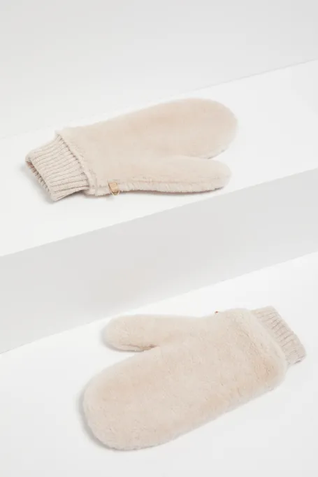 Béžové rukavice z vlny teddy bear