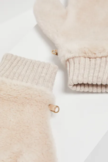 Béžové rukavice z vlny teddy bear