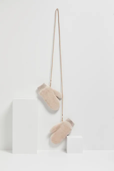 Béžové rukavice z vlny teddy bear
