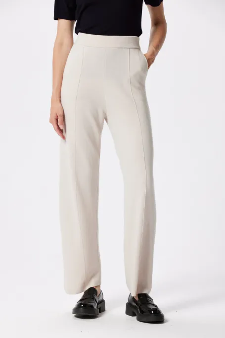 Bežové široké kalhoty z merino vlny