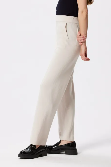 Bežové široké kalhoty z merino vlny