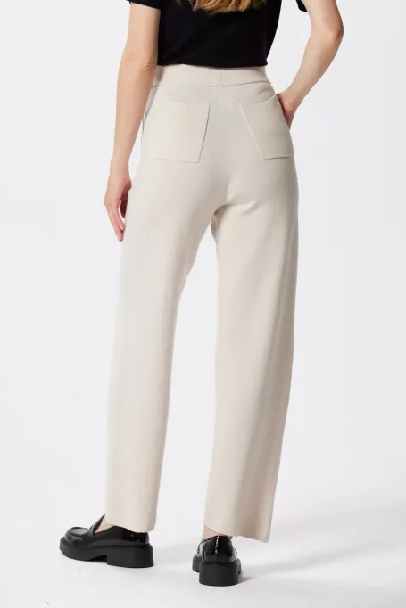 Bežové široké kalhoty z merino vlny
