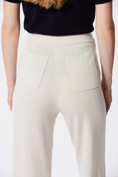 Bežové široké kalhoty z merino vlny