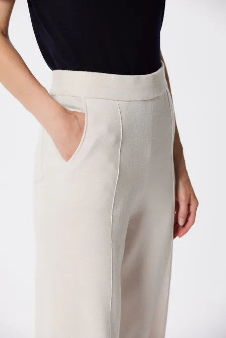 Bežové široké kalhoty z merino vlny