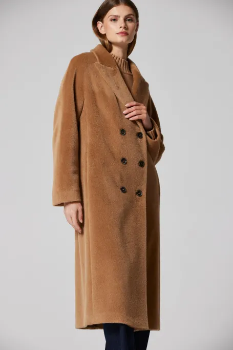 Camel dvouřadý kabát se suri alpaka