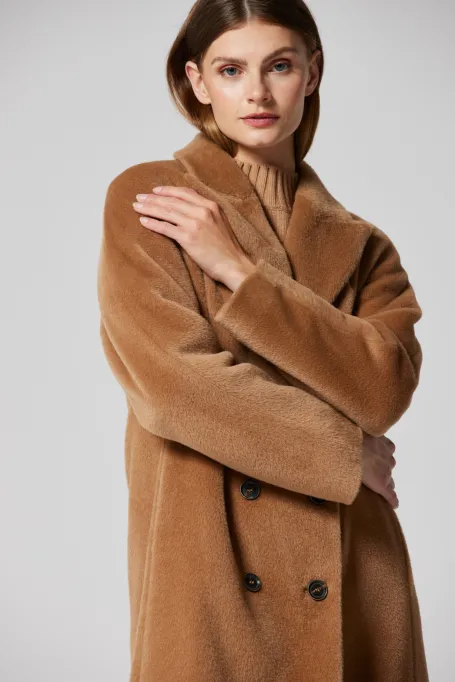 Camel dvouřadý kabát se suri alpaka