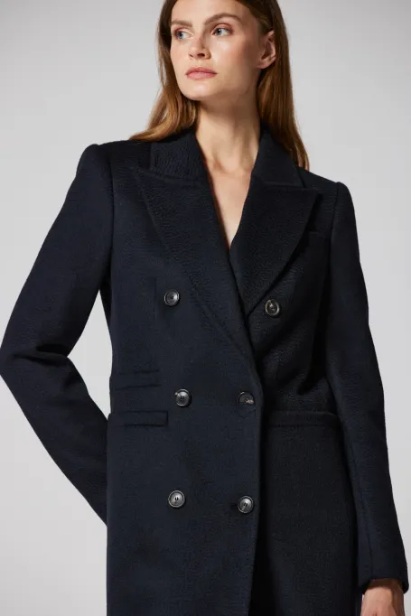 Tmavě modrý kabát z velbloudí vlny