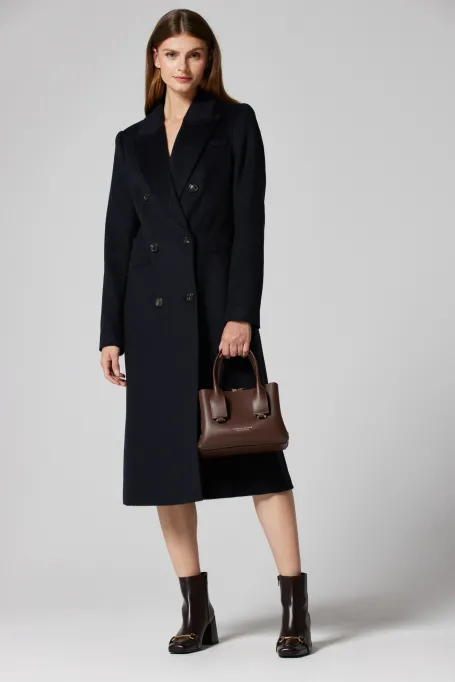 Tmavě modrý kabát z velbloudí vlny
