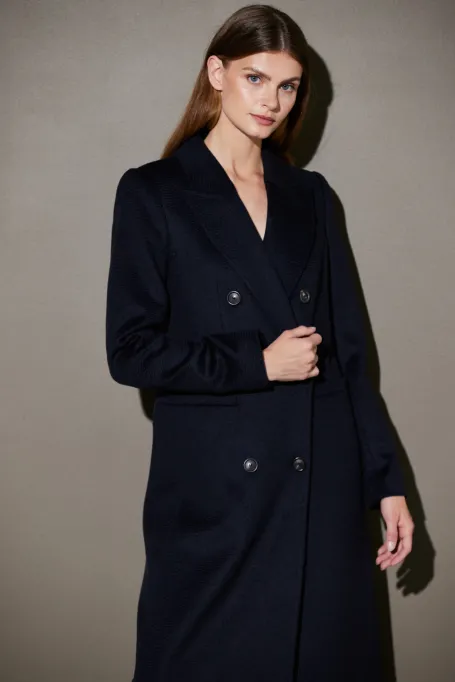 Tmavě modrý kabát z velbloudí vlny