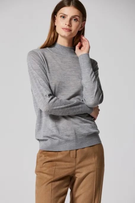 Šedý polo golf svetr z merino vlny Julia