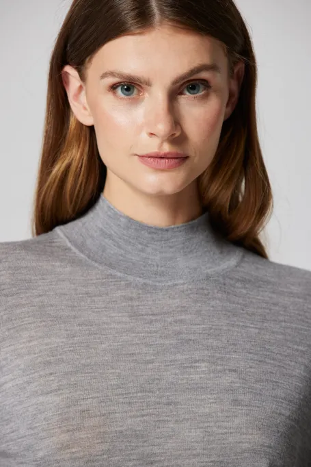 Šedý polo golf svetr z merino vlny Julia