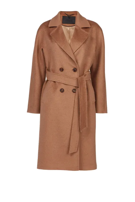 Vlněný kabát s páskem 100% velbloudí vlna