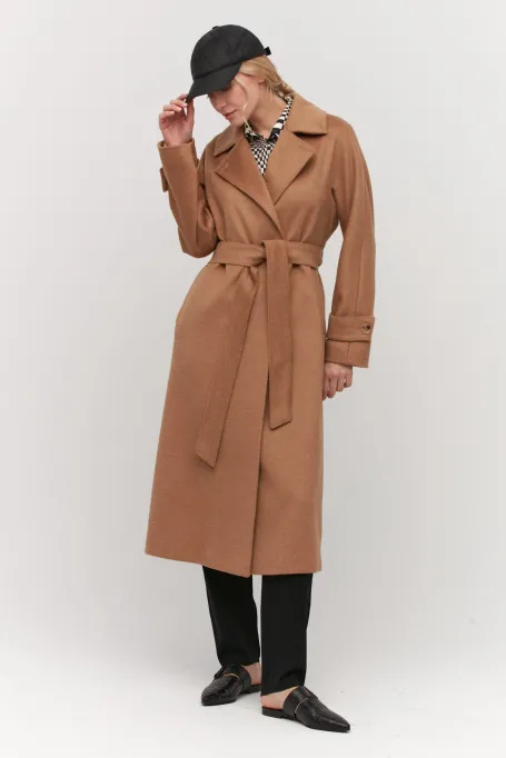 Velbloudí kabát z velbloudí vlny s páskem