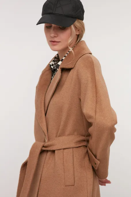 Velbloudí kabát z velbloudí vlny s páskem