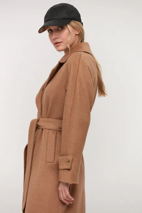 Velbloudí kabát z velbloudí vlny s páskem