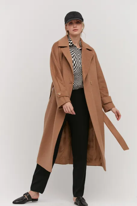 Velbloudí kabát z velbloudí vlny s páskem