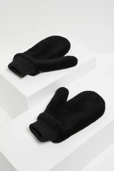 Černé rukavice z vlny teddy bear