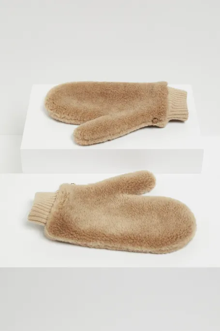 Camelové rukavice z teddy bear vlny