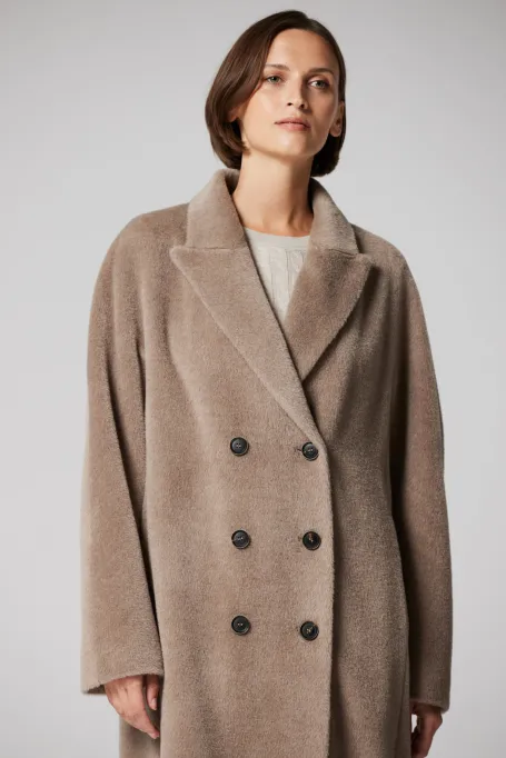 Beige dvouřadý kabát se suri alpaka