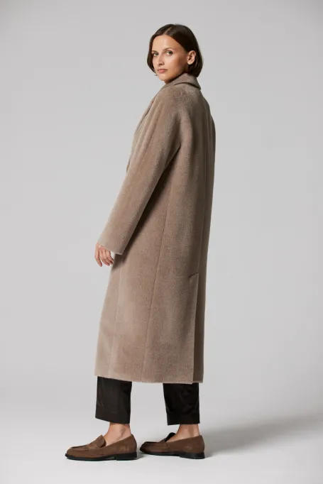 Beige dvouřadý kabát se suri alpaka