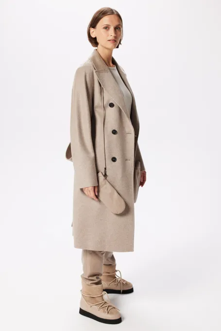 Beige vlněný kabát s páskem
