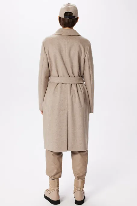 Beige vlněný kabát s páskem