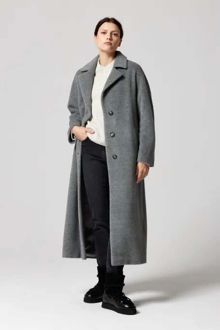 Šedý vlněný kabát se suri alpaku