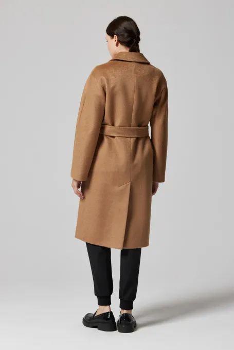Vlněný kabát s páskem 100% velbloudí vlna