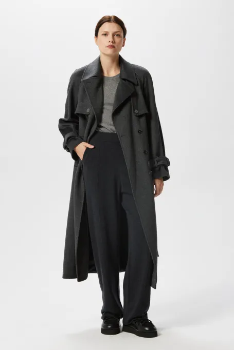 Šedý vlněný trenčkot se hedvábím a kašmírem